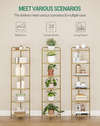 Hzuaneri Corner Shelf Stand, 6-Tier Glass Bookshelf Bookcase, Bathroom Organizer, Plant Stand, Steel Frame, Tempered Glass, Modern Style for Living Room, Bathroom, Kitchen, Golden CS90600G