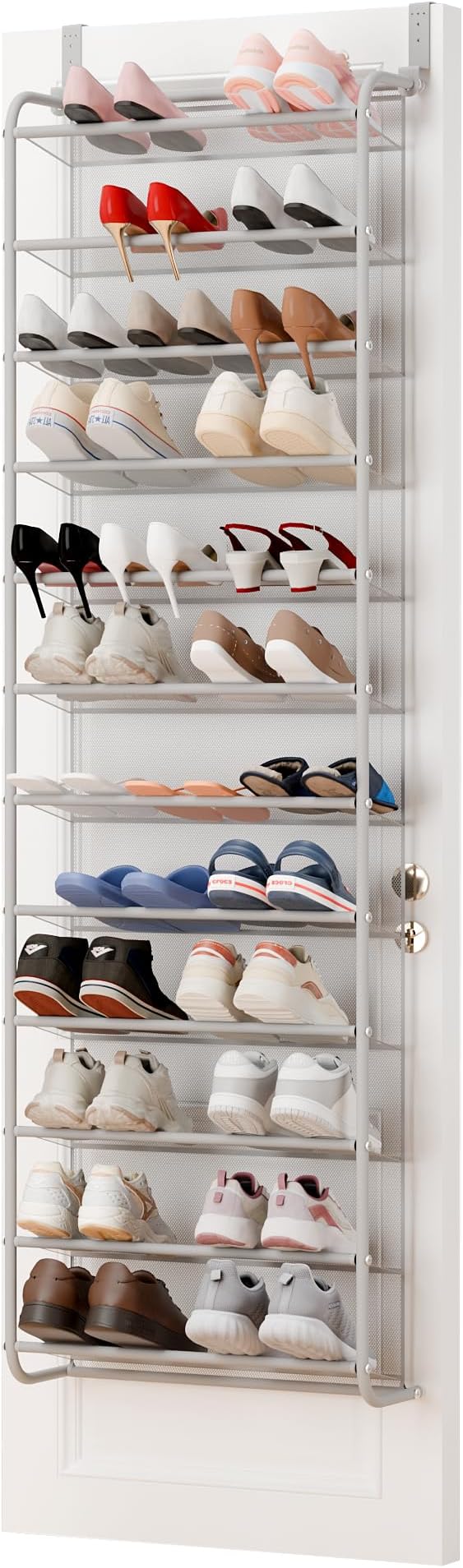 Whitmor 36 Pair Over The Door Shoe Organizer, 12 Tier Hanging Shoe Organizer, Heavy Duty Metal & Mesh Shoe Holder, Hanging Shoe Rack for Closet Organizer & Storage, 69"L x 21.7"W x 7.5"H, Grey