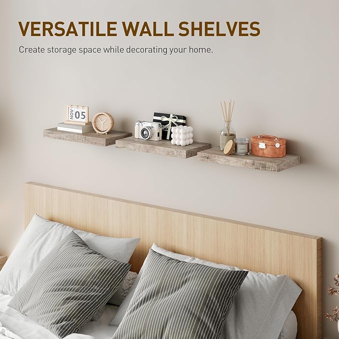 RALGEND Floating Shelves for Wall, 1.5" Thick Wall Shelf Set of 3 with Invisible Brackets, 15.7L x 7.9W Hanging Book Shelves Farmhouse Home Decor for Bathroom, Living Room, Bedroom, Greige 4301BJP3BG