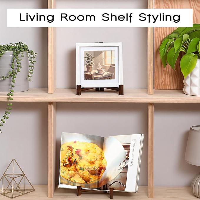 Geelin 3 Pack Plate Stands for Display 10 Inch Wooden Folding Plate Holders Rustic Solid Wood Easel Holders for Decorative Picture Frames Art Tabletop Shelf Decorations