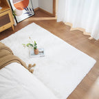 Ghouse Ultra Soft Faux Rabbit Fur Rug, Machine Washable Area Rugs for Bedroom Fluffy Rugs for Living Room, No-Shedding Carpet Sheepskin Rug White 2 x 6 Feet