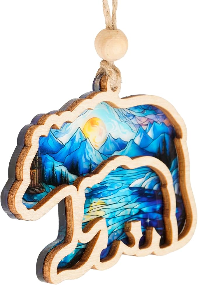 Mama Bear Suncatcher Effect Ornament with Story Card, Mama Bear Decorations, Mothers Day for Mom from Kids Son Daughter, The Mighty Matriarch Bear and Cub Ornaments, Motherhood Gift