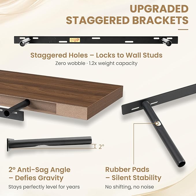 FLYJOE 36 Inch Long Floating Shelves for Wall Set of 1, 12" D Wood Grain Bathroom Shelves with Invisible Brackets, Easy Install Engineered Wood Storage Shelves for Kitchen, Living Room, Bedroom
