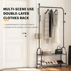 Heavy Duty Double-Layer Garment Rack with Lockable Casters, 200LBS Capacity Carbon Steel Free-Standing Clothes Rack for Bedroom, Entryway, Living Room, Laundry Room