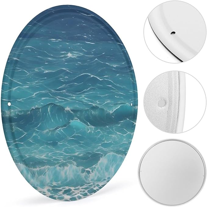 Wall Picture, with The Deep Ocean Printed Circular Iron Hanging Picture,Wall Art Decor,Home for Bedroom Living Room Bathroom Decor,Iron Painting 11.8X11.8 in