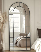 Antok 76" x 34" Full Length Mirror, Floor Mirror Arched Window Decorative Mirror, Metal Framed Decor Farmhouse Floor Mirrors Art Pane Mirrors Wall Decor for Bedroom, Living Room, Entryway Bronwn
