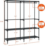Clothes Rack, Portable Closet, 54.3 Inch Large Capacity Wardrobe Closet, Clothes Storage Organizer with Shelves and 2 Hanging Rods, Easy to Assembly, Black PCT002B01