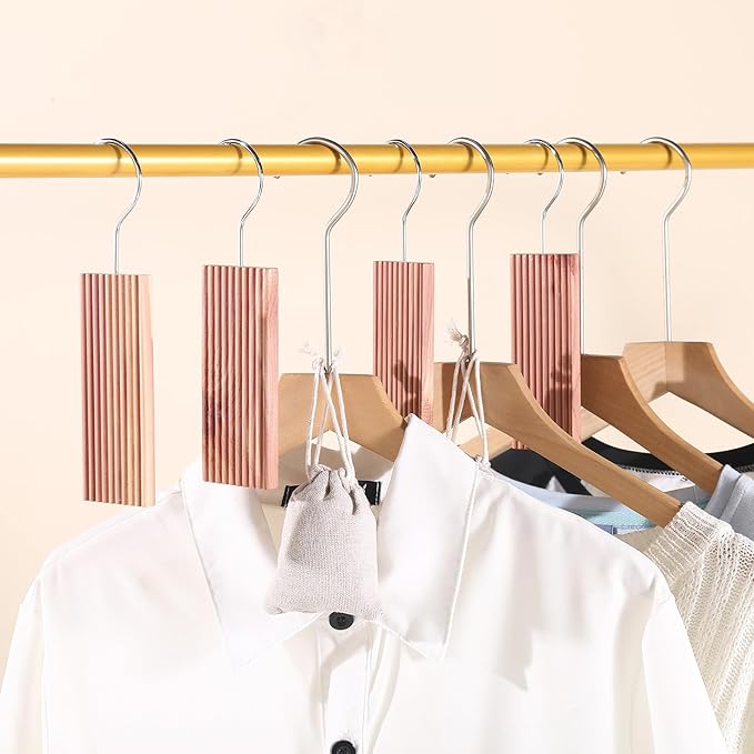 Cedar Blocks for Clothes Storage 50PCs, Hangers 6pc, Balls 30pc, Rings 12pc and Sachet Bags 2pc for Closets and Drawers