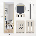 DUMOS 47"x14" Full Length Door Mirror, Full Body Mirror with Aluminum Alloy Thin Frame, Leaning or Hanging, Suitable for Bedroom, Livingroom, Cloakroom, Gold