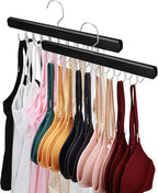 2 Pack Bra Hanger for Closet Organizer, Premium Wooden Tank Top Hangers with 36 Foldable Hooks, 360° Rotating Design, Space Saving Storage for Tank Tops, Bras, Scarves and More, Black