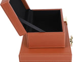 HofferRuffer Faux Leather Jewelry Boxes, Decorative Boxes Storage Accessory Organizer with Gold Hardware Decor, Classic Vegan Leather Set of 2 Pieces (Brown)