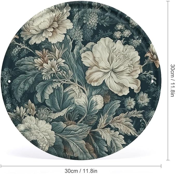 Wall Picture, with Flowers Printed Circular Iron Hanging Picture,Wall Art Decor,Home for Bedroom Living Room Bathroom Decor,Iron Painting 11.8X11.8 in