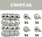Emopeak 24Pcs Christmas Balls Ornaments for Xmas Christmas Tree - 4 Style Shatterproof Christmas Tree Decorations Hanging Ball for Holiday Wedding Party Decoration (Silver, 1.3"/3.2CM)