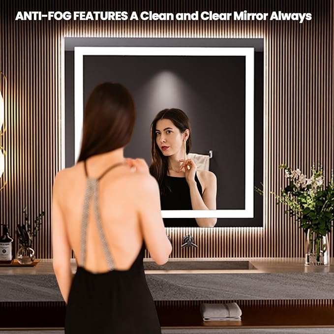LOAAO 28"x30" LED Bathroom Mirror with Lights, Anti-Fog, Dimmable, Backlit + Front Lit, Lighted Bathroom Vanity Mirror for Wall, Memory Function