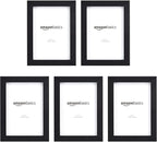 Amazon Basics Rectangular Photo Picture Frame, 5" x 7", Pack of 5, 8.31 x 6.30 inches, Black