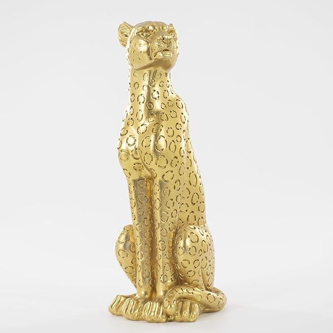 Cheetah Statue Sculptures Home Decor , 11"Gold Leopard Antique Classical Figurine Sitting Sculpture Standing,Office,living room,dining room,display rack,coffee table or entrance tabletop decoration