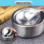 Nescope Stainless Steel Windproof Ashtray with lid Flip Top Ashtray for Indoor or Outdoor Use Ash Holder for Smokers Desktop Smoking Ashtray Home Office Decoration Classic Metal a Lid Ashtreys
