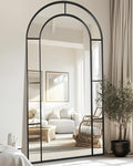 Antok 81" x 41" Full Length Mirror, Floor Mirror Arched Window Decorative Mirror, Metal Framed Decor Farmhouse Floor Mirrors Art Pane Mirrors Wall Decor for Bedroom, Living Room, Entryway Bronwn