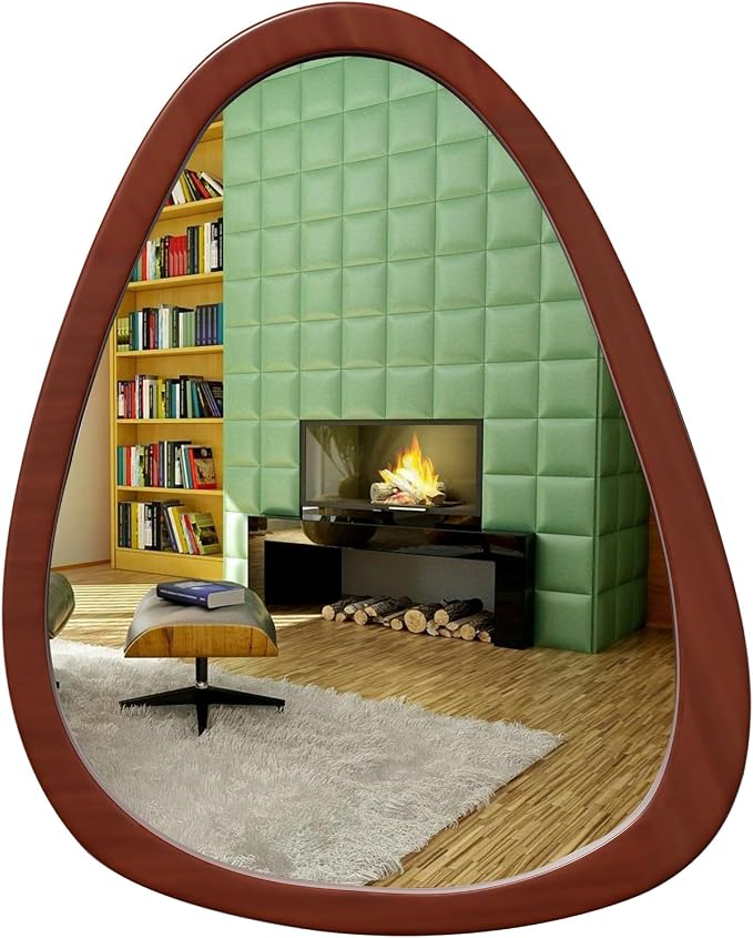 22.5" x 17.5" Irregular Wall Mirror, Wood Frame Asymmetrical Decorative Wall Wooden Mirror for Living Room Bedroom Entryway Bathroom Hallway Home Decor