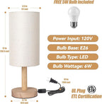 LALISU Small Table Lamp for Bedroom, Nightstand Lamp Linen Lampshade Bedroom Wood Base Small Bedside Lamp for Night Stands, Desk Lamps for Reading Living Room, Office (LED Bulb Included) (Wood Base)