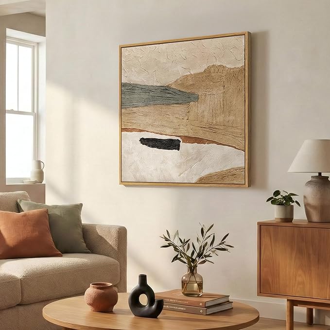 Framed Neutral Abstract Wall Art, Large Modern Canvas Prints Paintings Artwork for Walls, Minimalist Earth Tone Abstract Pictures for Living Room Lounge Dining Bedroom Office Wall Decor 30x30 In