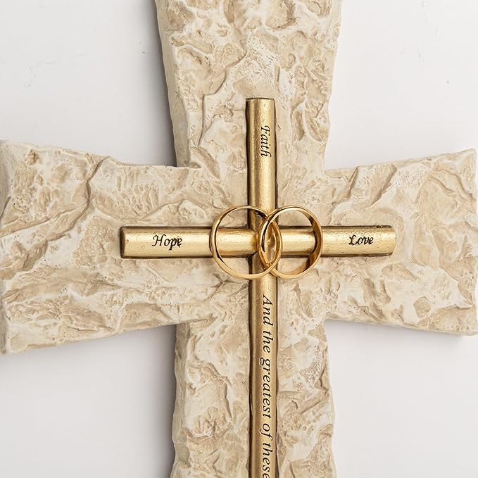 Grace4Joy Wedding Wall Cross, 10 Inches Marriage Prayer Wall Decor Religious Wedding Gifts, Hand Painted Faith Hope Love Cross Unique Gifts for Anniversary, Newlyweds Couple(Gold)