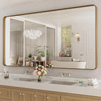 LOAAO 72X36 Inch Bathroom Mirror with Wood Grain Colored Metal Frame, Rounded Rectangle Metal Framed Bathroom Mirror, Anti-Rust, Hangs Horizontally or Vertically, Tempered Glass