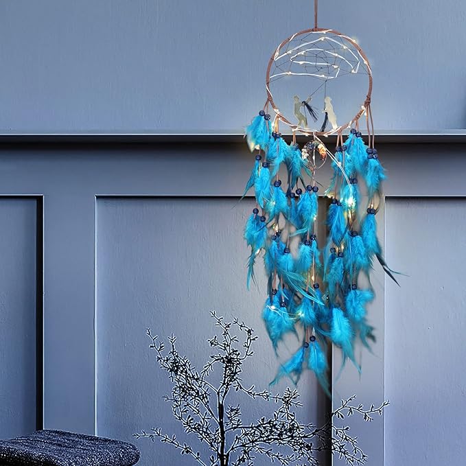 Dream Catchers Lovers Dream Catcher for Boys Large Dream Catcher for Girls Wall Hanging Tree of Life Wall Decor with LED Light Handmade Feather Dreamcatcher Native American Blessing Gifts
