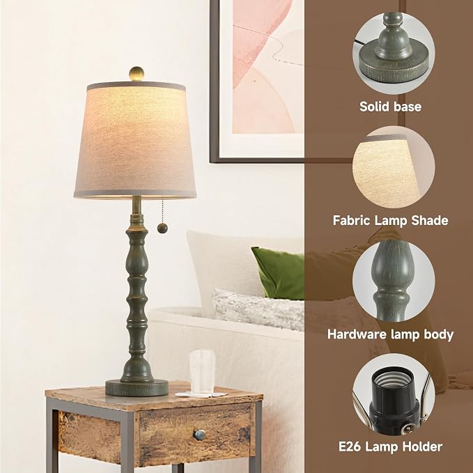 Terpsichore Lamps Set of 2 Modern Farmhouse Table Lamp Bedside Reading Lamps Living Room End Tables Set Lamps for Night Stands Bedroom Night Lamp,High 26.25 Inch, (Turquoise, High 26.25 inches)