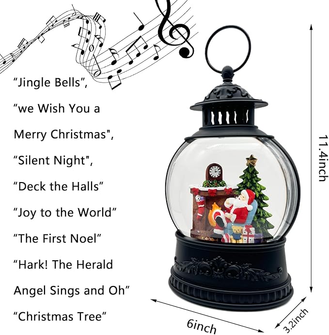 AOMIL Christmas Snow Globe Lantern with Music & Timer - USB/Battery Operated LED Glittering Globe, Snow Globe Decor for Home Holiday (Santa Claus)