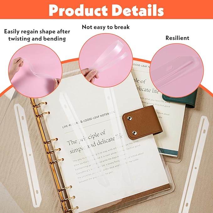 100 Pcs Clear 3 Hole Punched Magazine Holders, 11.9x1.1 Inch Plastic Binder Insert Strips for 3 Ring Binders, File Book Craft Paper Organizer
