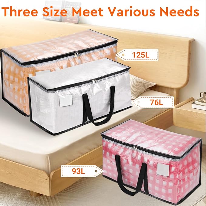 BlissTotes Moving Bags, 93L 6-Pack Storage Bags, Moving Box Heavy Duty Extra Large, Moving Totes with Zipper, Reinforced Handles Boxes for Packaging Moving, Decorative Wreath Storage