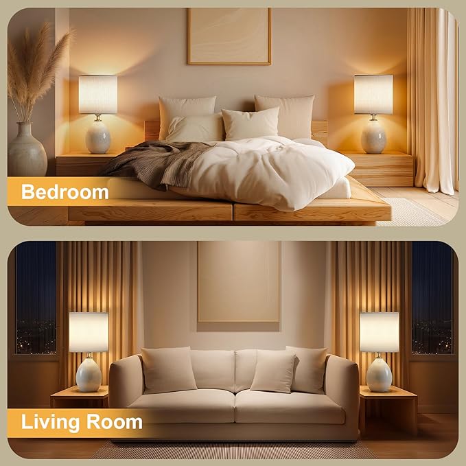 Dawnwake 18.5" Table Lamps Set of 2 for Living Room Bedroom, Bedside Lamps for Night Stands, Modern Linen White Ceramic Lamps