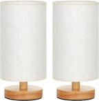 Fenmzee Small Lamps Set of 2 - Inline Control, Bedside Table Lamp for Bedroom with 3000K A15 LED Blub, Easy Assembly (Cream Shade - Wood Base Set of 2, 9" Inline Control)