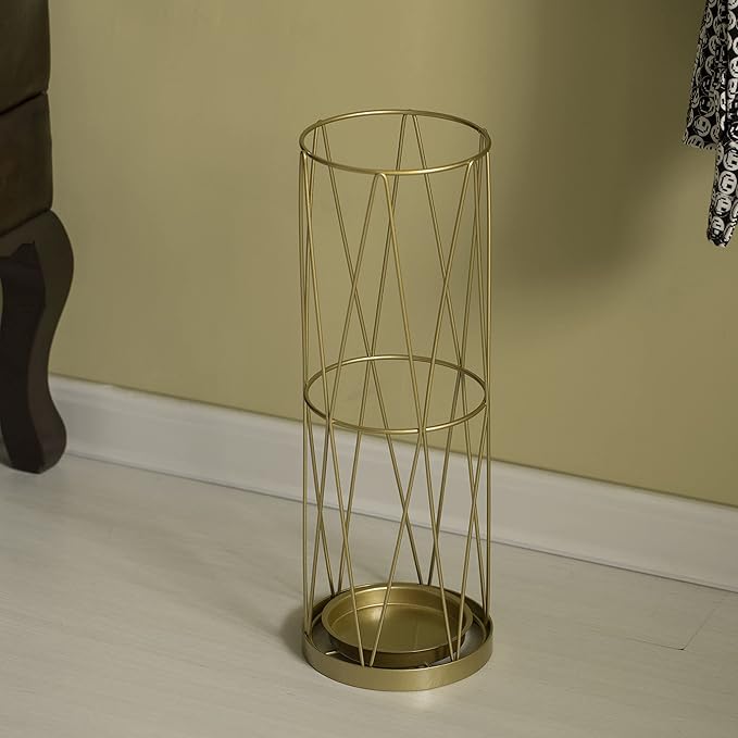 Vintiquewise Gold Umbrella Holder Stand for Entryway, Indoor & Outdoor Vertical Cane Stand with Drip Water Tray, Umbrella Stand Indoor
