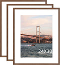 24x30 Picture Frame 3 Pack - Brown Poster Frame Display Pictures 18x24 with Mat or 24 x 30 Without Mat for Wall Hanging Horizontal and Vertical
