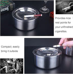 hanlongyu Outdoor Ashtray with Lid, Flip Top Stainless Steel Ash Tray, Metal Windproof Cigarette Ashtrays for Indoor or Outdoor Use, Desktop Smoking Ashtray Office Patio Home Decor