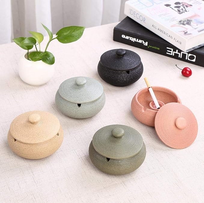 Lependor Ceramic Ashtray with Lids,Windproof,Cigarette Ashtray for Indoor or Outdoor Use，Ash Holder for Smokers,Desktop Smoking Ash Tray for Home Office Decoration - Pink