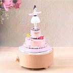 Natural Solid Wood Handcrafted Beech Wooden, Musical FigureTotoro/Carousel/Fairy/Ballerina Figurine,Rotating Hand Crank Mechanism Music Box,Musical Decorations (Lovely Girl's Birthday Cake)