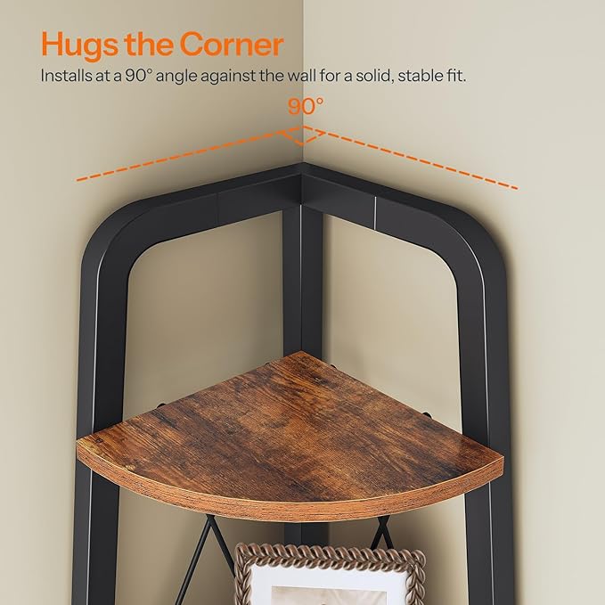 HOOBRO Corner Shelf, 3-Tier Corner Shelf Stand, 40” Tall Ladder Bookshelf, Industrial Corner Display Shelf Plant Stand for Living Room, Kitchen, Home Office, Rustic Brown BF143CJ01