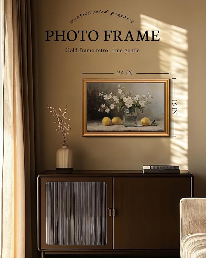 VIYYIEA Vintage Large Framed Wall Art for Living Room, Flowers Canvas Prints Home Decor, Oil Painting Picture, Bedroom Wall Decor Gifts for Friends or Family -【Lemons and Blossoms】-(24L x 16W)