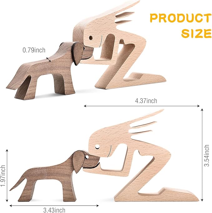 ISHINE Handmade Wooden Dog Gift, Wooden Carving Dog Statue for Home, Office, Living Room