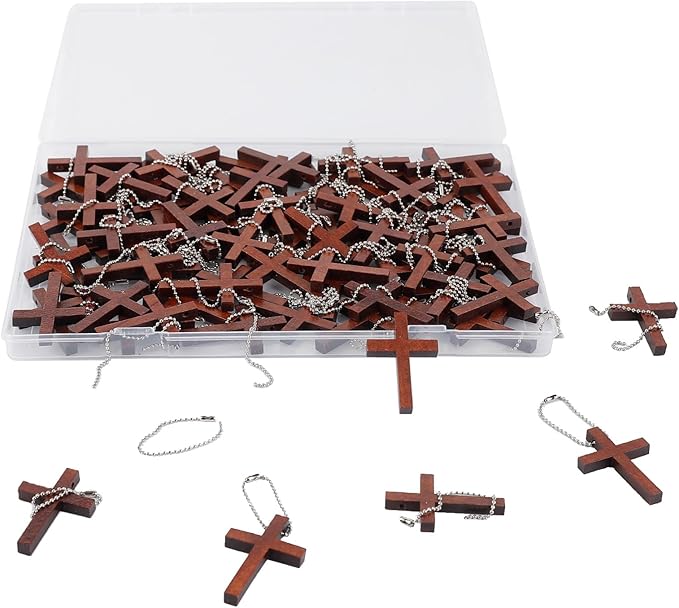 80 Pack Wooden Cross, Wall Crosses Wooden Crosses for Crafts, Wooden Pocket Cross Charms Keychain, Wooden Crosses Pedants for Church Praying, Easter Egg Fillers