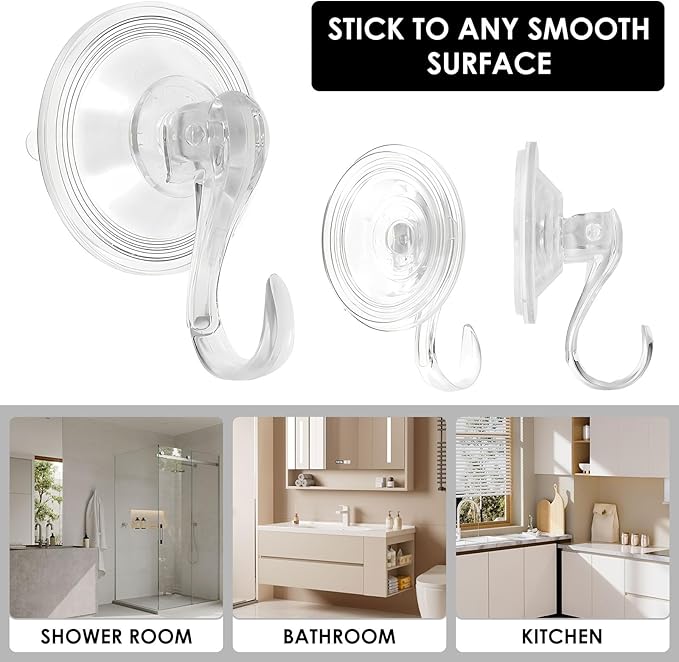 12Pcs Clear Wreath Hanger, 22LB Clear Suction Cup Hooks for Windows, Waterproof,2.75 Inch Reusable &Removable Suction Cup Hanger for Shower,Tile,Mirror,Glass Door,Bathroom,Towel,Kitchen,RV,Travel