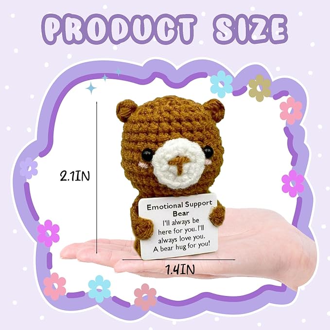 Gifts for Him Her Boyfriend Girlfriend, Handmade Crochet Bear Present, Positive Crochet Animals Bear with Messages, Handmade Bear Small Stuff Things