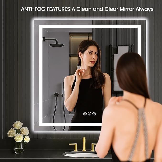 LOAAO 40"X40" LED Mirror for Bathroom, Lighted Bathroom Mirror with Lights, Anti-Fog, Dimmable, Memory Function, Clear Reflection