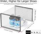 Kuject XXX-Large Shoe Storage Boxes Organizers Clear Plastic Stackable 12 Pack, Shoe Rack & Holder Substitute, Sneaker Containers, Toy Storage Organizer Bins for,Closet, Under Bed, Black(No Fold Line)