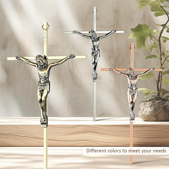 ACHIBANG 10" Crucifix Wall Cross 3 Pack – Gold, Silver & Copper Jesus Crosses for Wall, Catholic Crucifix Wall Decor for Home or Over-the-Door Blessing
