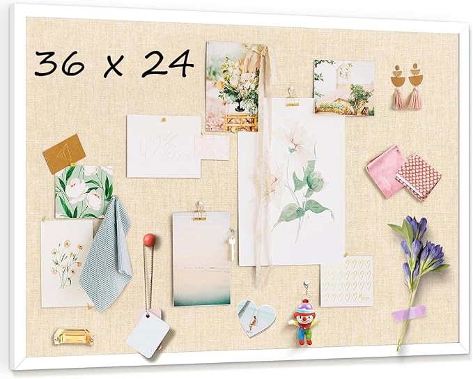 36''x24'' Inch Linen Cork Bulletin Board with Frame, Decorative Pin Board for Office Home and School Wall Decor