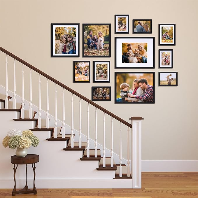 Lyeasw 4x6 Picture Frames Black Set of 15, Display Pictures 4x6 with Mat or 5x7 without Mat, Multi Photo Frames for Wall Hanging or Tabletop